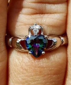 Unleash Your Potential with .925 Sterling Silver Rainbow Mystic Topaz CZ  Claddagh Ring Size 1-13 Ladies Kids Baby Midi Knuckle Thumb Blades and Bling